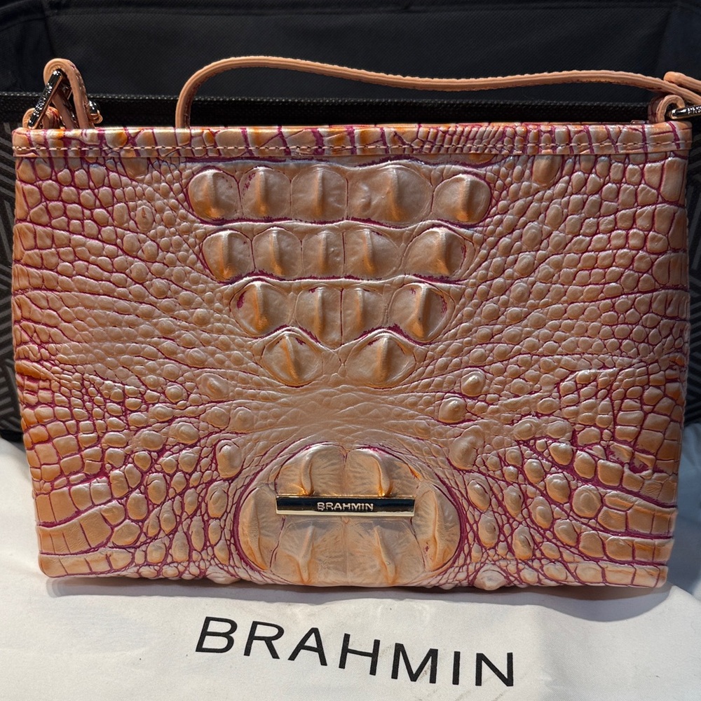 Brahmin Apricot Rose Crocodile Embossed Crossbody Bag